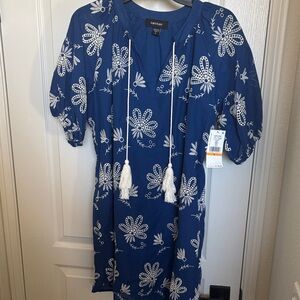 NWT Karen Kane Blue and White Eyelet Floral Dress